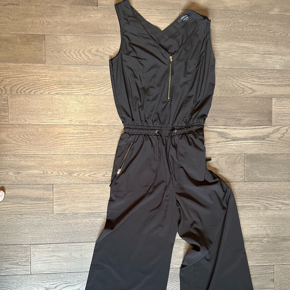 Black Jump Suit with Gold Zipper Detail